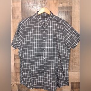 Theory Men's Black White Short Sleeve Plaid Casual Button Up Shirt Size XXL